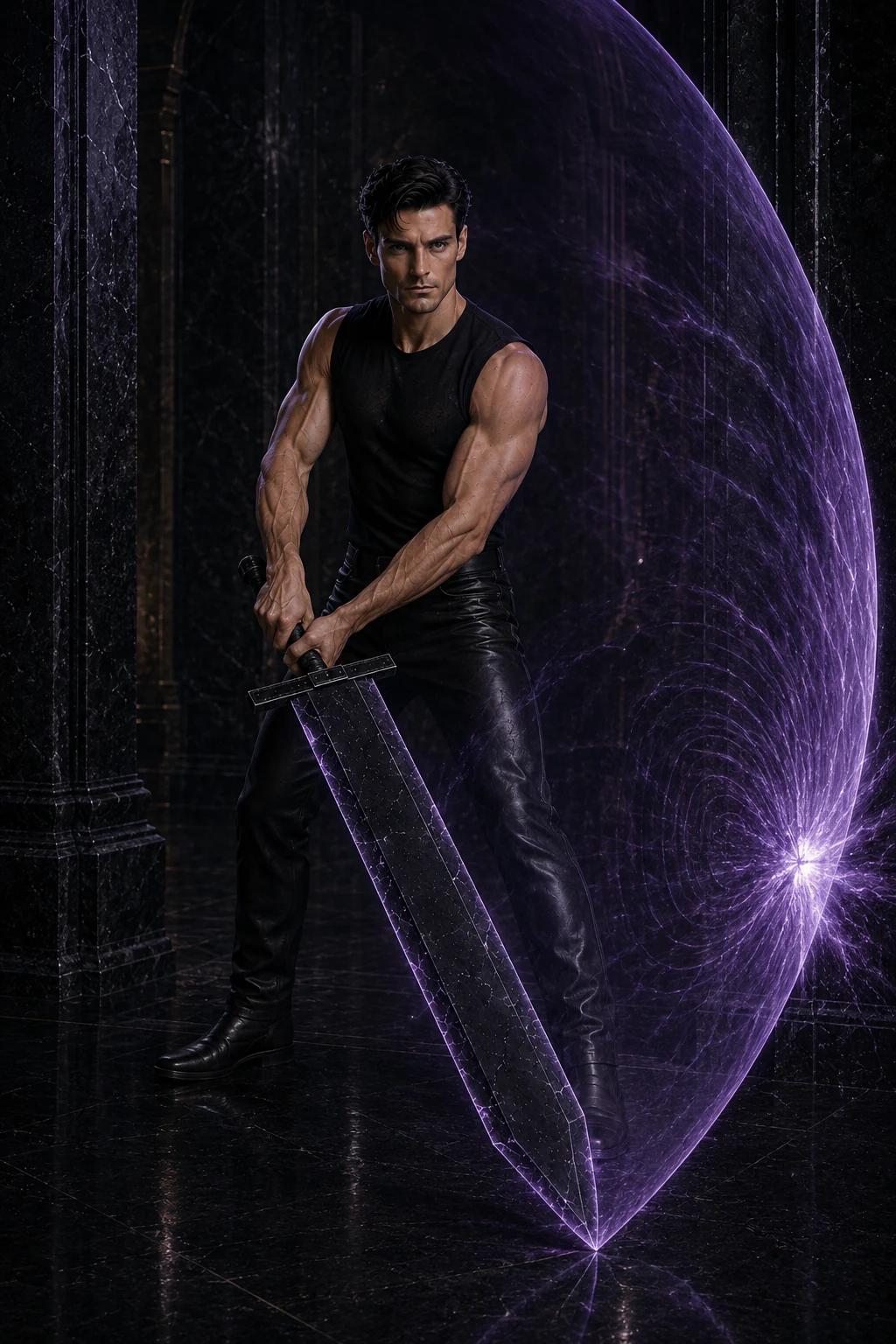 Sten Vargr raising Aetheryon's translucent violet Shield Veil