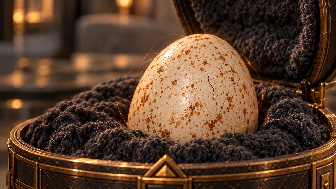 A first fine line breaks the shell. The hatching has begun, but what waits inside remains unseen.