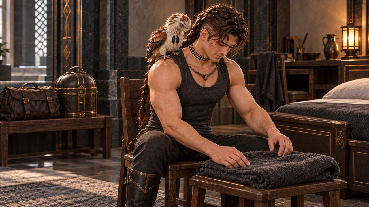 In the guest room, Saevren makes a place for himself and his small companion.