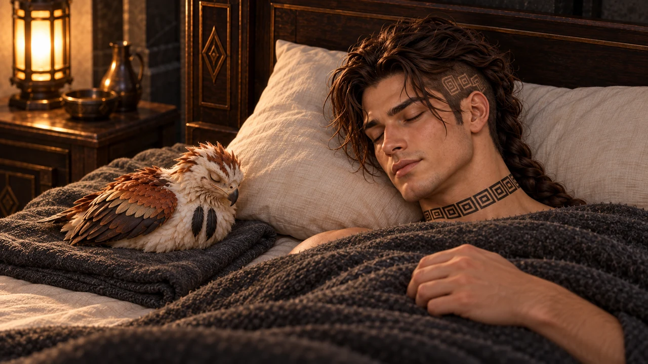 Beside his pillow, the hatchling settles to sleep. Saevren rests; his formation remains open.