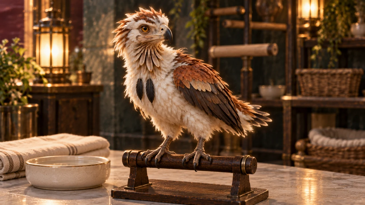 Ivory down remains around the young Skeldrath’s breast as its layered wing feathers begin to settle.