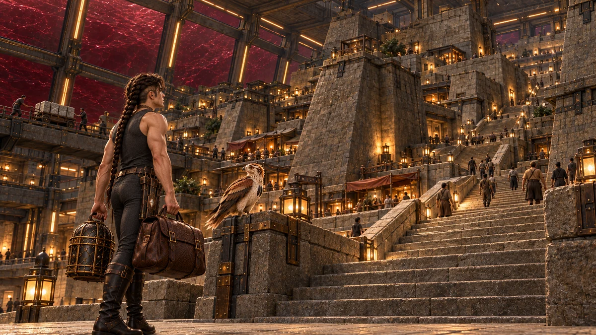 From the lower approach, Saevren takes in the immense stairs and stone supports of the Titan Steps.
