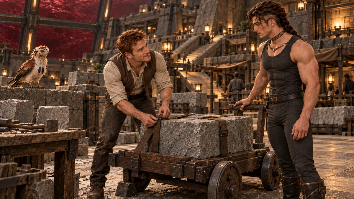 Brelan introduces the steady work of stone and transport, where strength must serve a practical purpose.