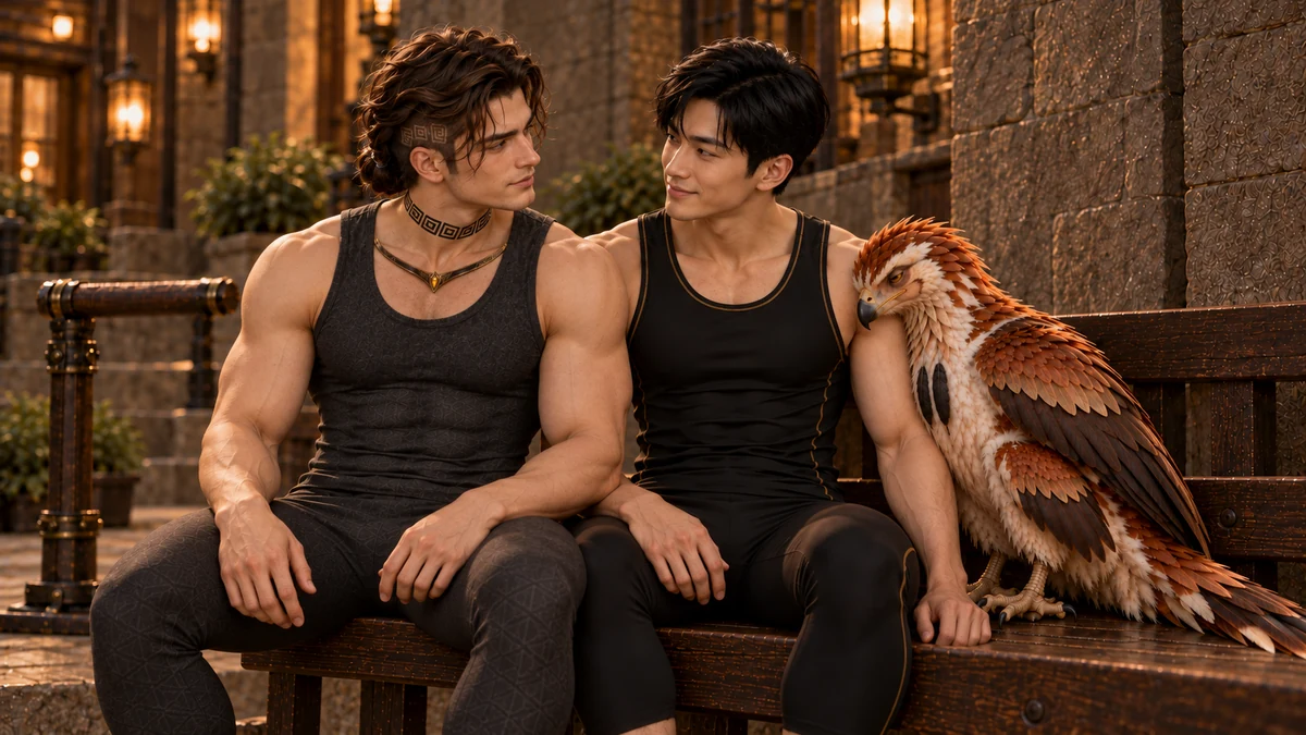 Saevren and Han share an easy, trusting pause while Thoden remains beside Han. A question is left open.