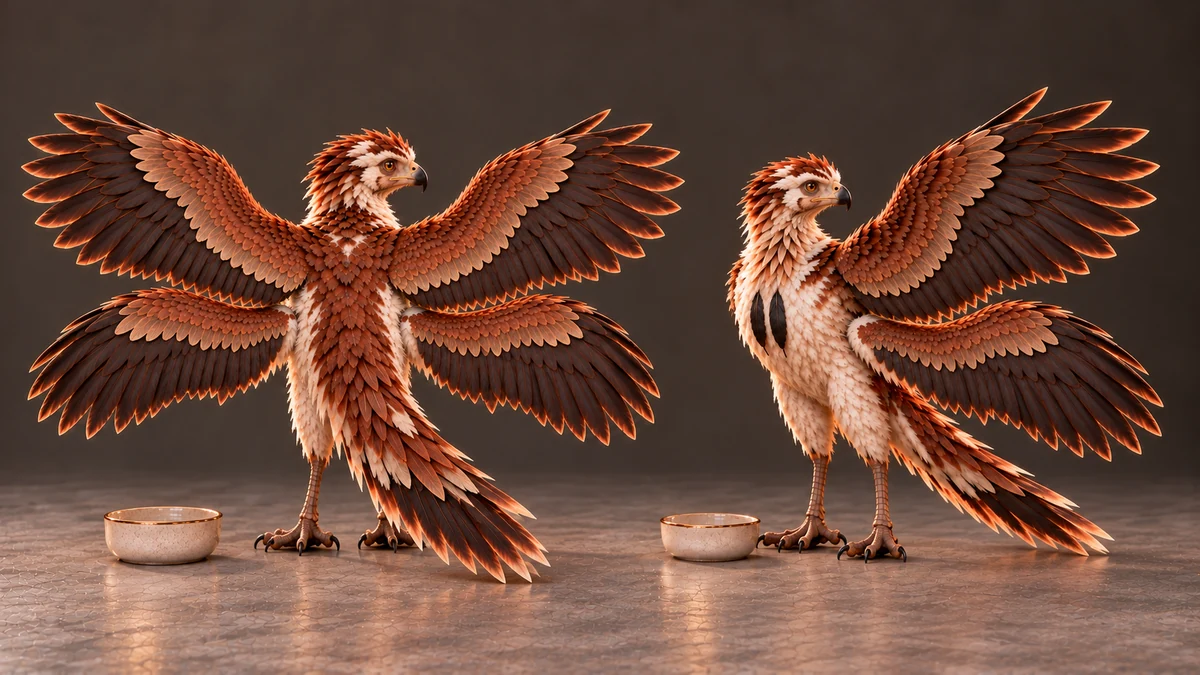 Four wings, with separate roots and distinct work to do. The main pair has a slightly greater span for flight; the fully developed secondary pair assists control and can be used in an attack when needed. These views study the same juvenile stage.