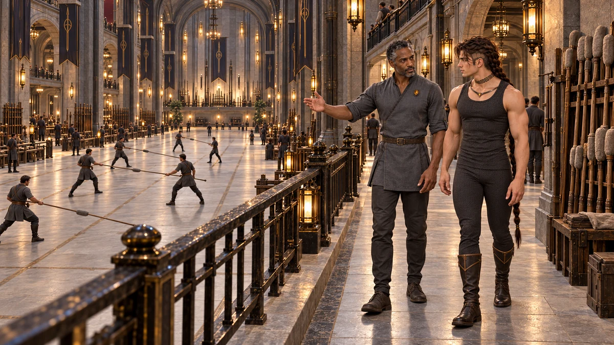 Drevak shows Saevren the practice lanes from the protected gallery of the Spear Courts.