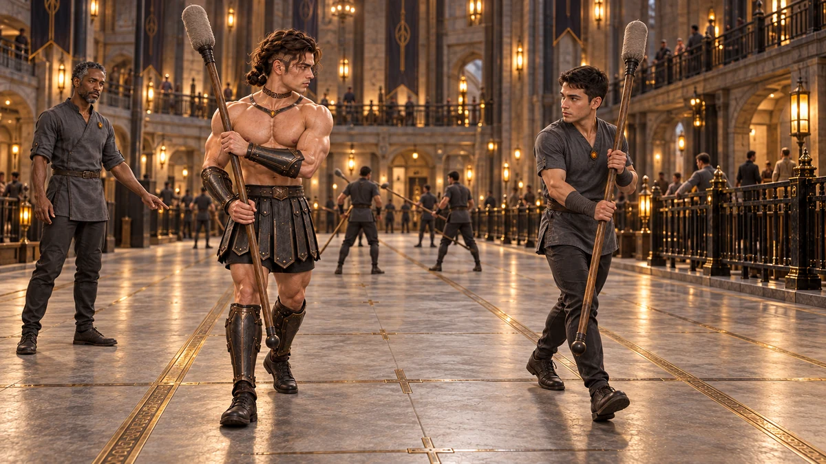Saevren and another adult learner coordinate their passage and the outward position of their spears.
