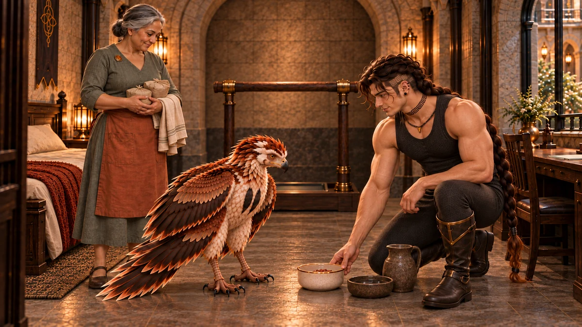 Saevren prepares Thoden’s bowl while Tavelle brings reserved portions and clean cloths.