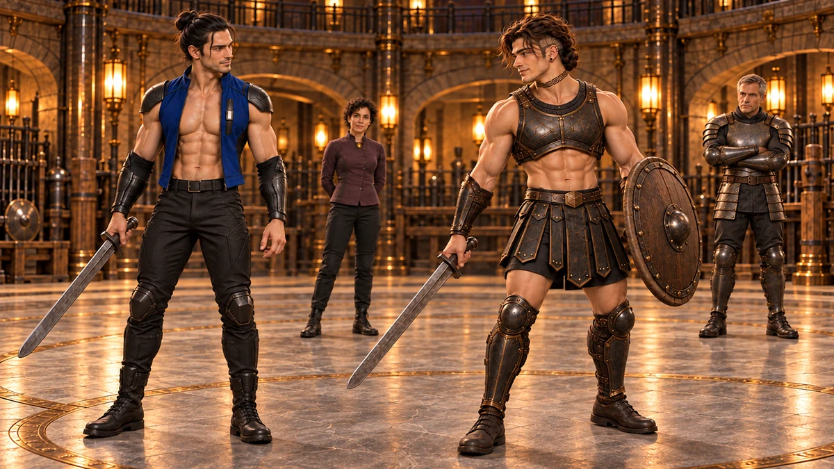 Saevren and Søren finish a supervised combination with stable footing and lowered weapons.