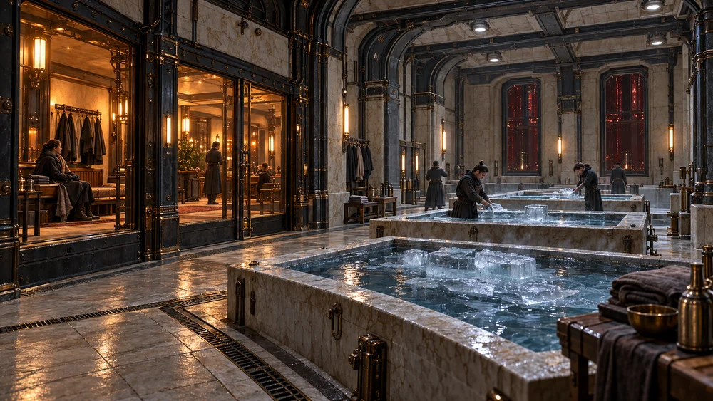 Pale cold chambers and transitional vestibules in the Rime Halls.