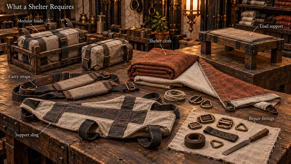 A study of borrowed loads, straps, insulating textiles and shelter tools.