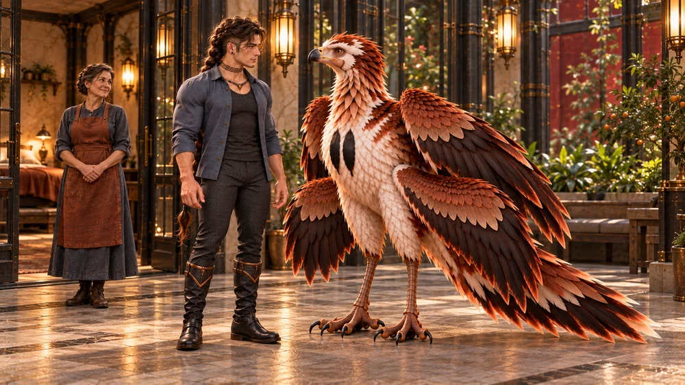 Saevren and Thoden stand at comparable head height on the same patio floor.