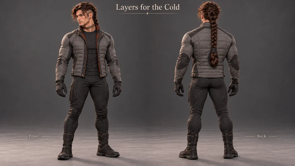 Saevren wearing the insulated layers used for practice in the cold chambers.