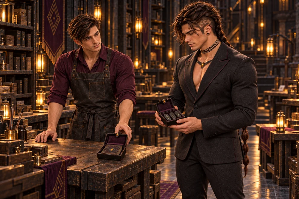 Saevren receives a compact personal set of runic pieces and cards with simple travelling cases.