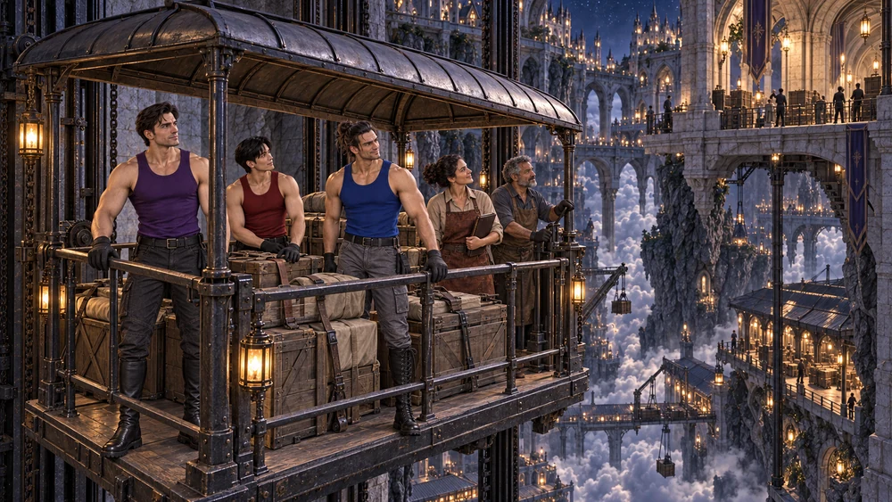 The pack rides with the crew and their shipment, rising from the undercloud stores toward the city above.