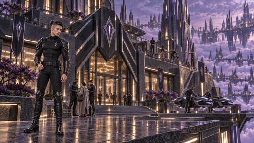 Kaelren Voss stands at the approach to the Watch headquarters.