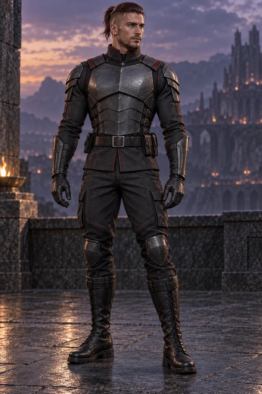 Full-length portrait: Rhaedren Korr · Legionary.