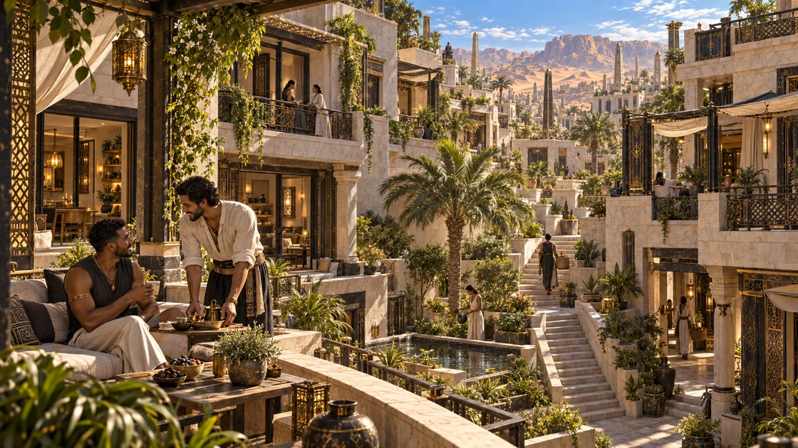 Homes, planted courtyards and sheltered balconies climb the basin. Everyday conversations continue above the busier streets.