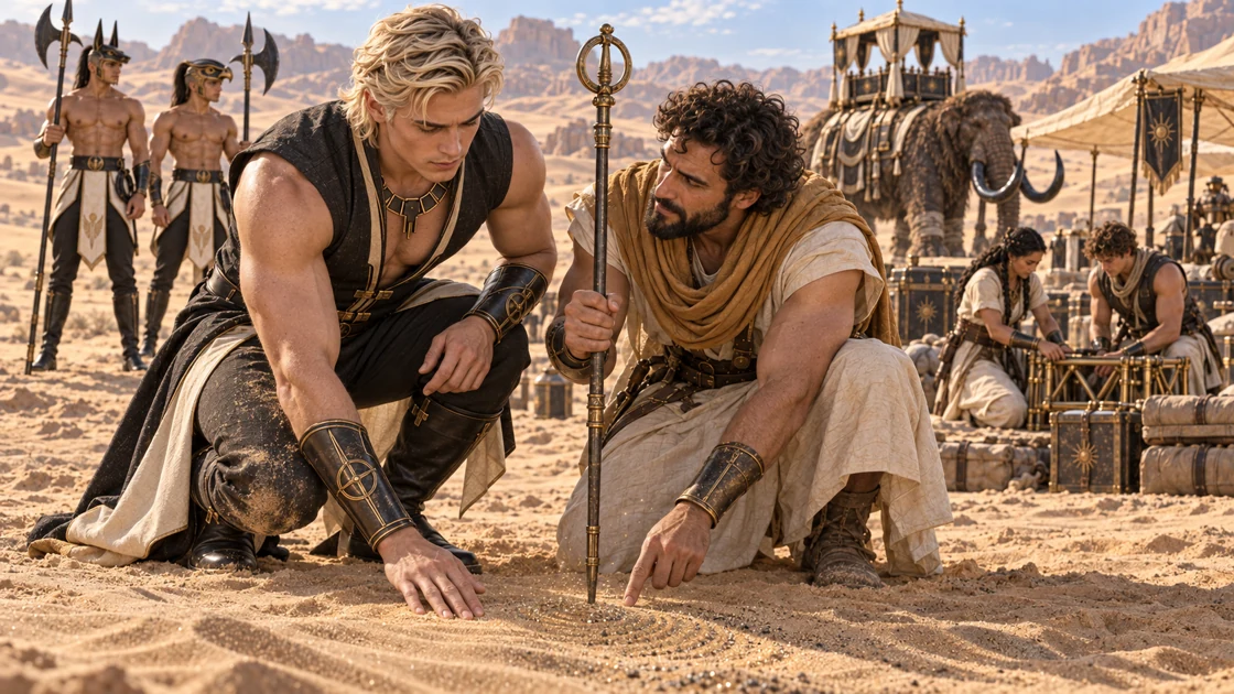 Kneeling beside a collector, Rhaevan follows the response of a resonance rod. Reading the sand begins with attention to the people who know its changes.