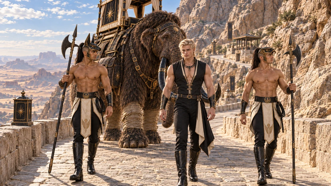 The open plateaus fall behind them as the road turns between Kharuset’s stone shoulders. Kharum follows their steady pace, while the heights draw closer and the path ahead comes into view.