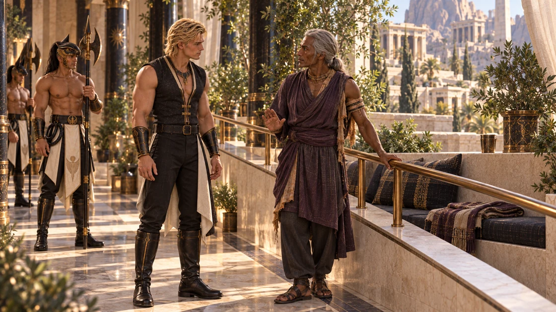 The resident chooses the handrail and asks for a moment. Rhaevan waits beside him, while Varesh and Nakhren leave the way clear.