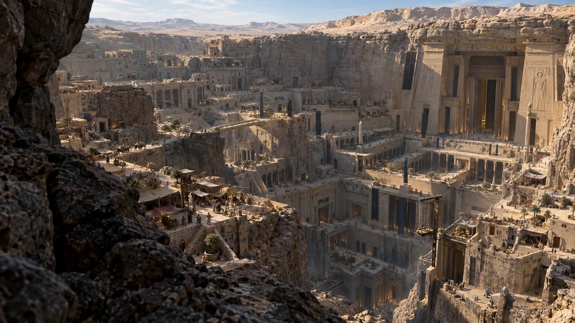Inhabited courts and a monumental temple inside Osereth’s sheltered rocky depression