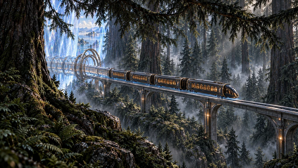 The train emerges beneath Eirhallow’s canopy, leaving one last glimpse of Lazrien behind.